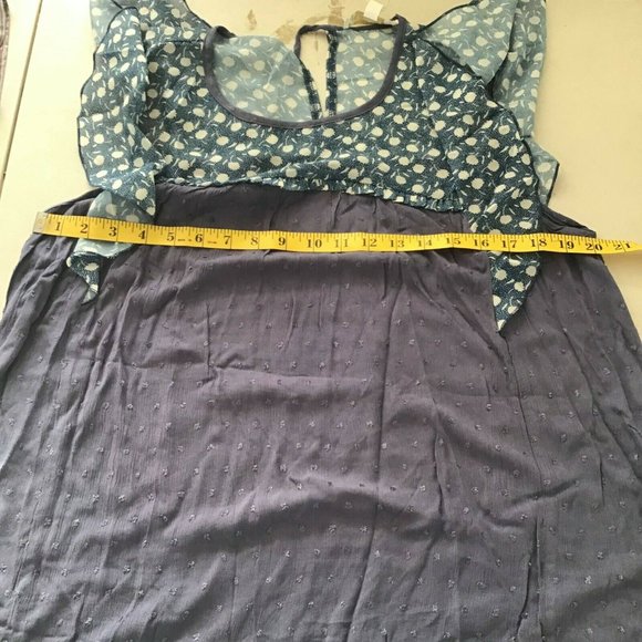 Suzanne Betro Weekend Womens Navy Floral Ruffle Sleeve Round Neck Blouse Size XL - Picture 7 of 11